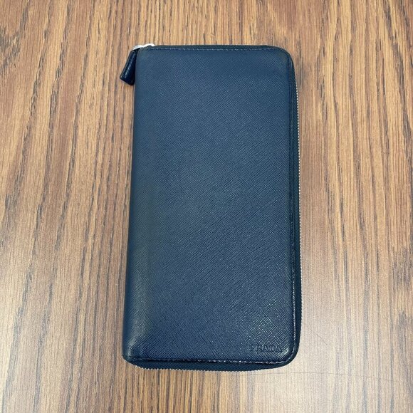 Prada 2ML220 Navy Saffiano Leather Long Wallet w/ Pockets Galore! - Preowned - Picture 1 of 15